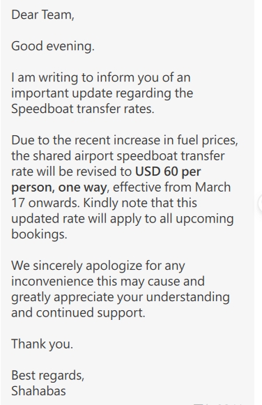 【重要公告】馬爾地夫旅遊行程費用調漲說明 3 KN 漲價通知