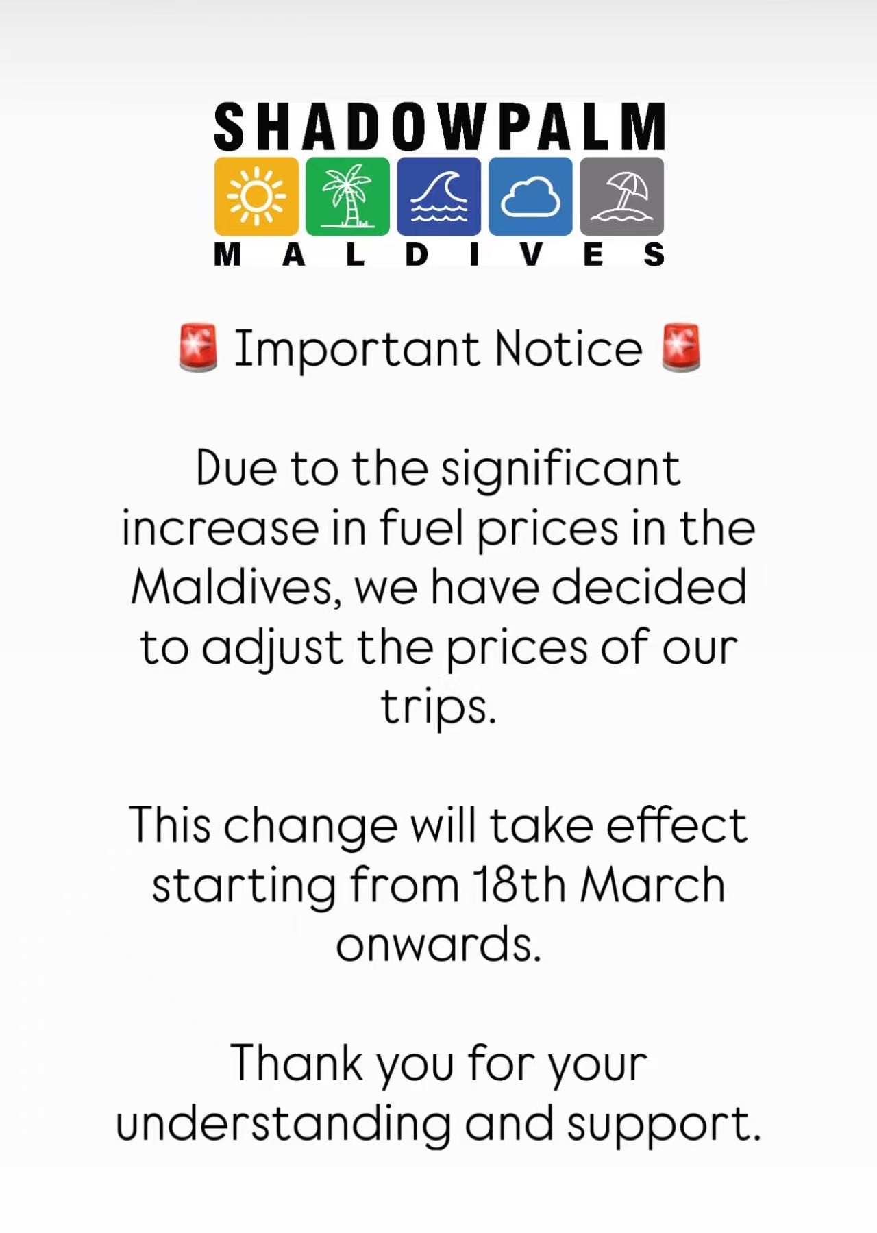 【重要公告】馬爾地夫旅遊行程費用調漲說明 4 shadowpalm 漲價通知