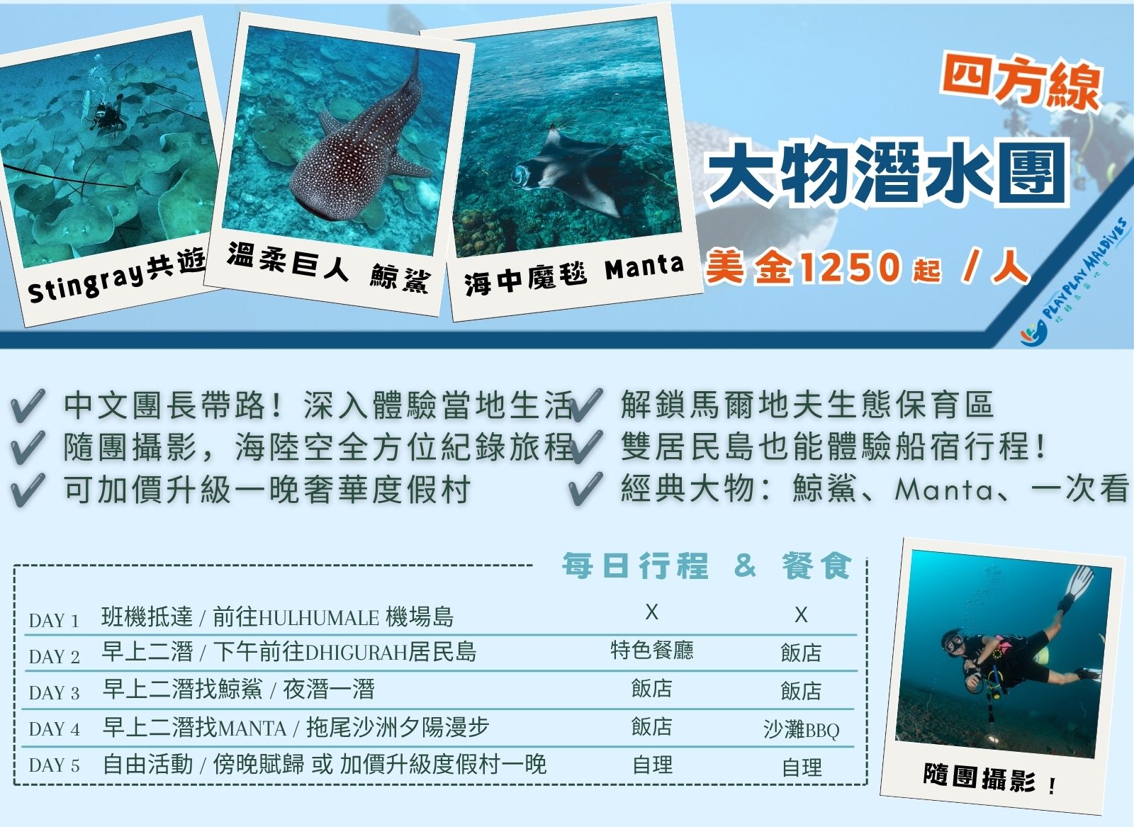 住在居民島的潛水旅程:鯨鯊、Manta、護士鯊一次蒐集的經典四方線 Canva 行程第一頁