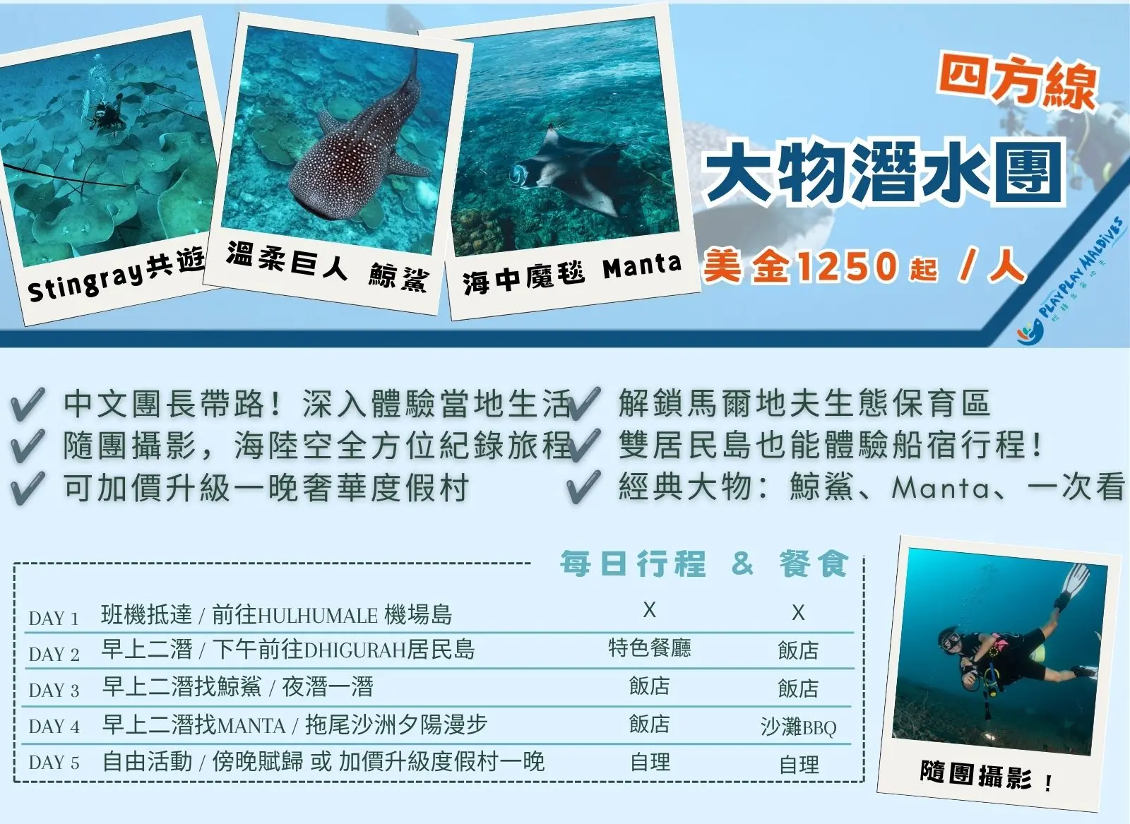 住在居民島的潛水旅程:鯨鯊、Manta、護士鯊一次蒐集的經典四方線 Canva 行程第一頁
